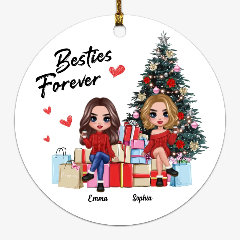 Doll Best Friends Sisters On Christmas Gifts Personalized Circle Ornament - Image 4