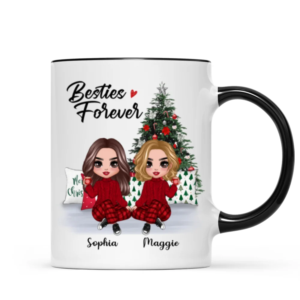 Doll Besties Best Friends Sitting Beside Christmas Tree Personalized Mug - Image 2