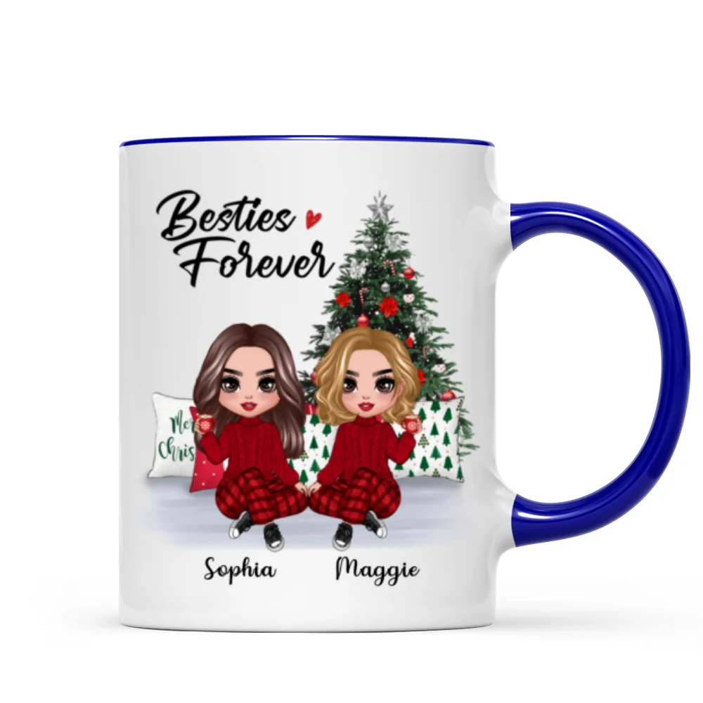 Doll Besties Best Friends Sitting Beside Christmas Tree Personalized Mug - Image 3