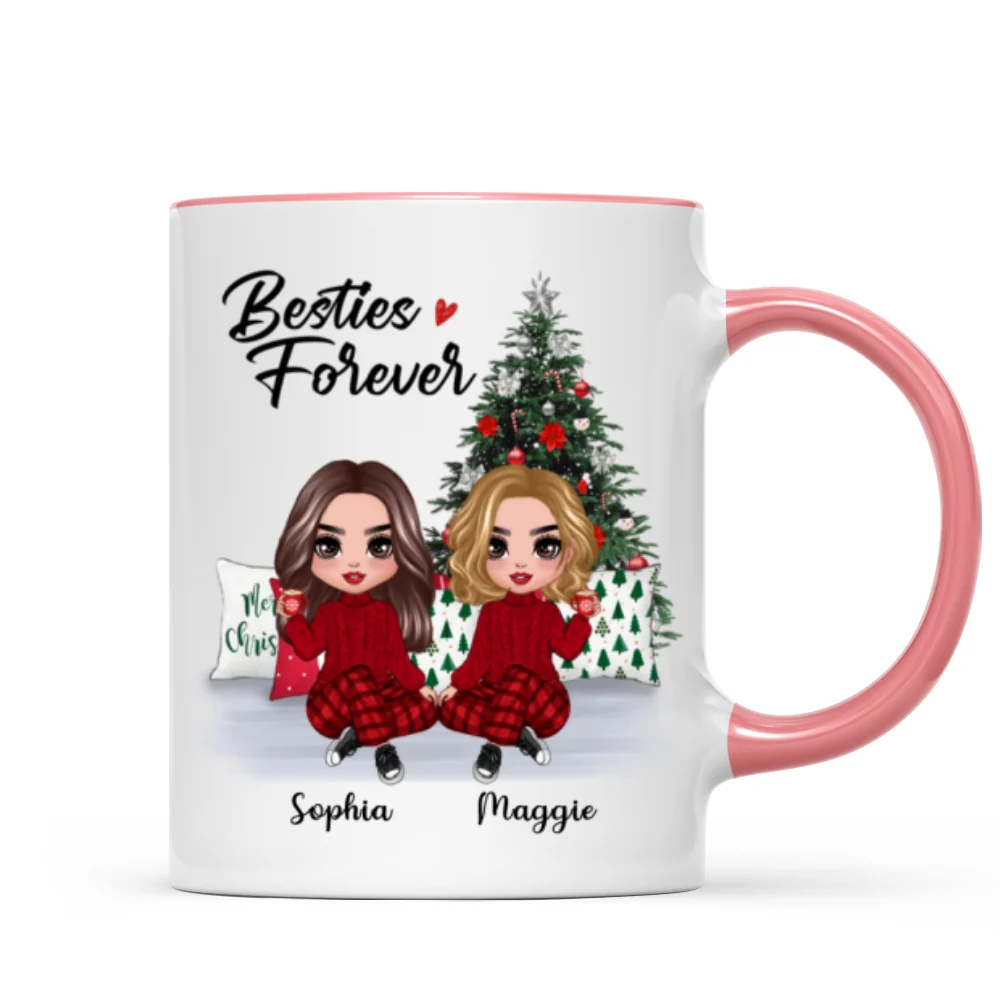 Doll Besties Best Friends Sitting Beside Christmas Tree Personalized Mug - Image 6