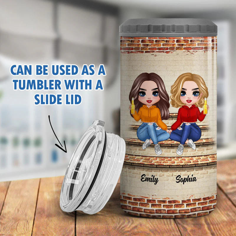 Doll Besties Brick Wall Background Personalized 4 In 1 Can Cooler - Image 7