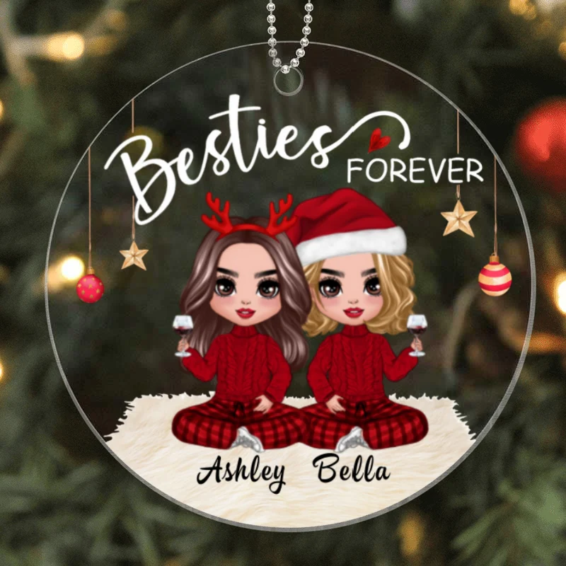 Doll Besties Christmas Checkered Pants Personalized Acrylic Ornament - Image 4
