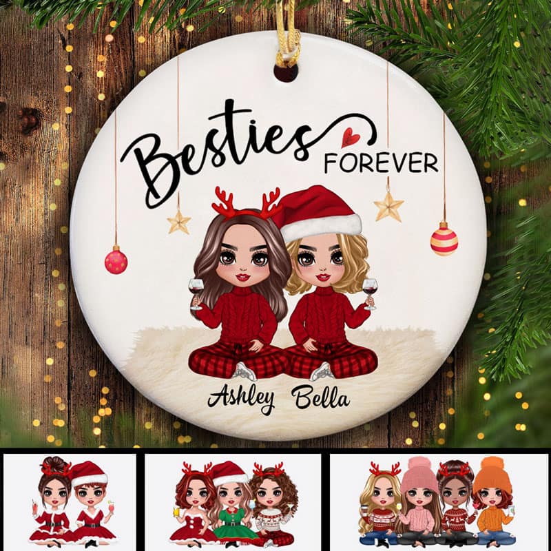 Doll Besties Christmas Checkered Pants Personalized Circle Ornament - Image 2