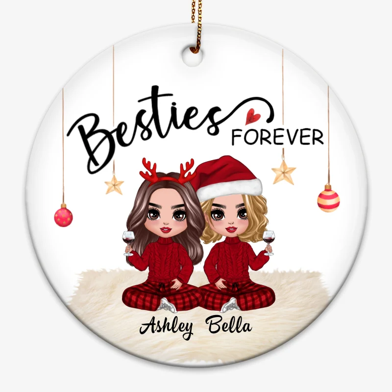 Doll Besties Christmas Checkered Pants Personalized Circle Ornament - Image 3