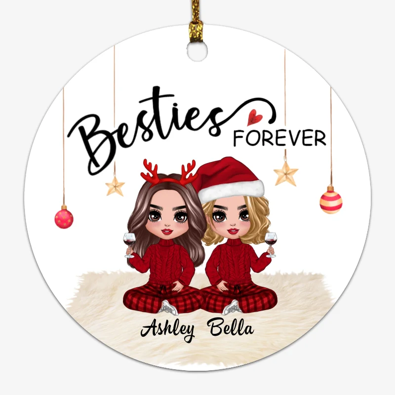 Doll Besties Christmas Checkered Pants Personalized Circle Ornament - Image 4