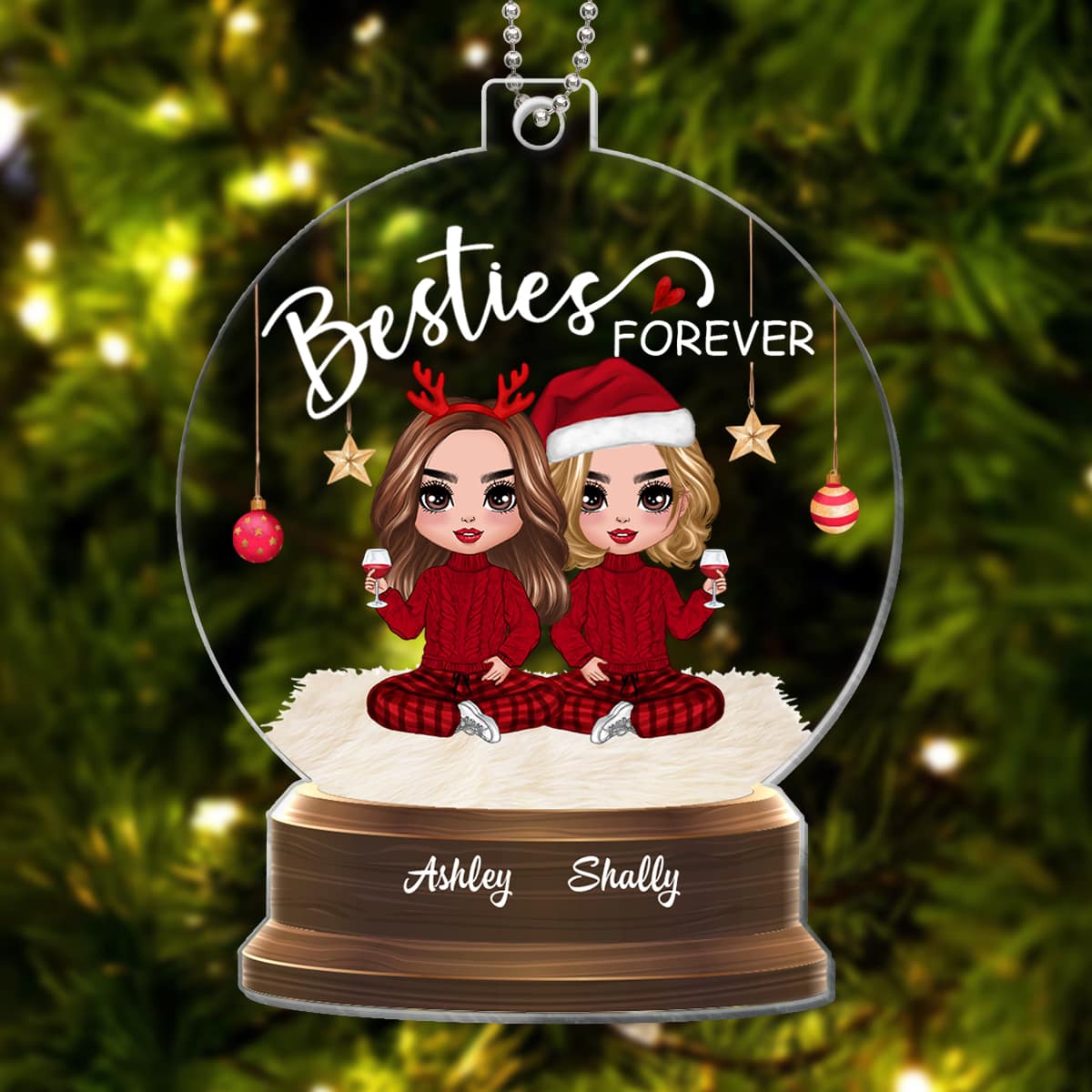 Doll Besties Christmas Snow Globe Personalized Acrylic Ornament - Image 3