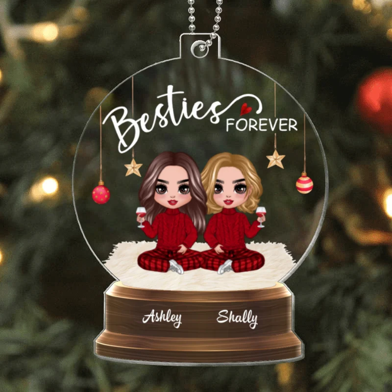 Doll Besties Christmas Snow Globe Personalized Acrylic Ornament - Image 4
