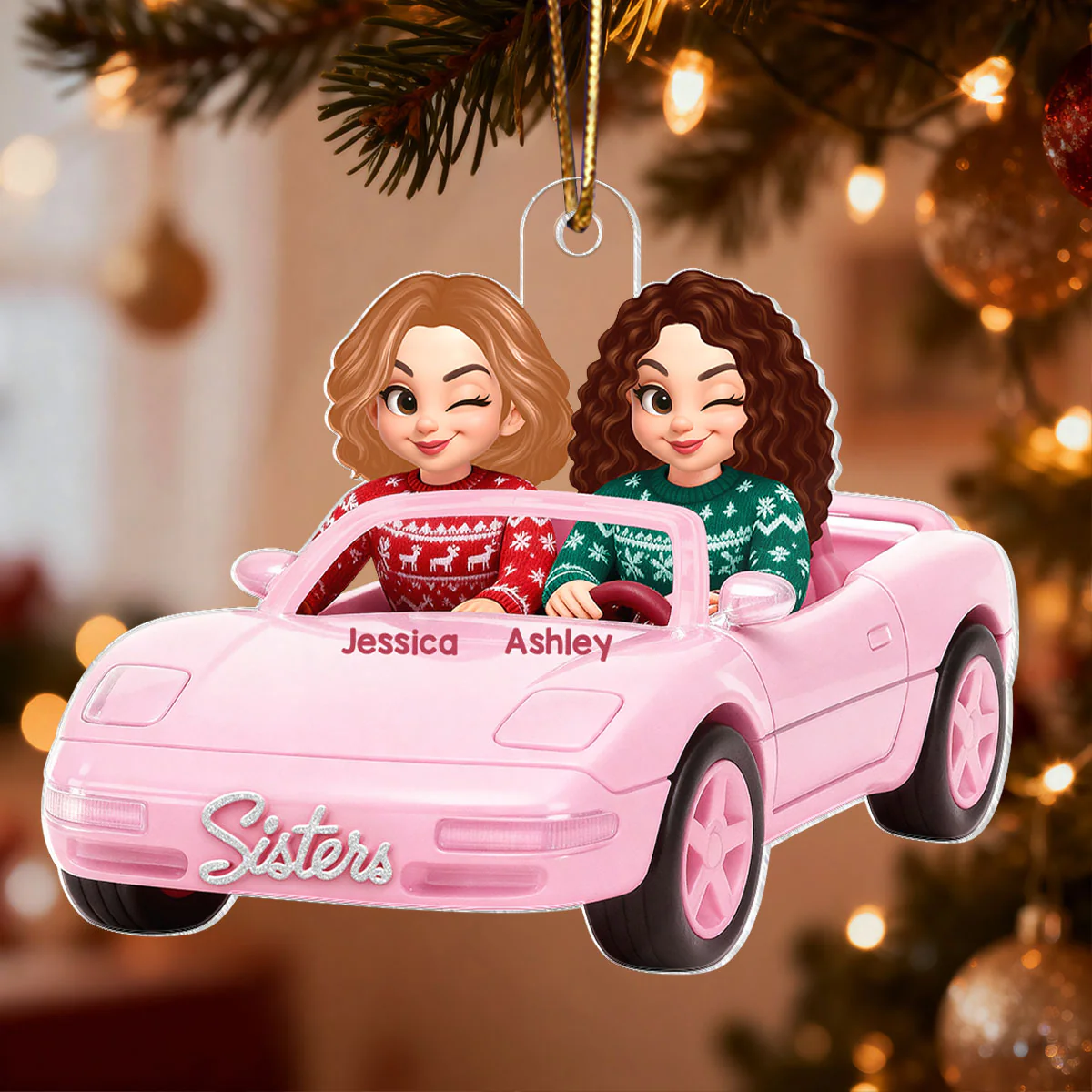 Doll Besties Driving Pink Car - Personalized Acrylic Ornament - Christmas Gift for Besties - Image 7