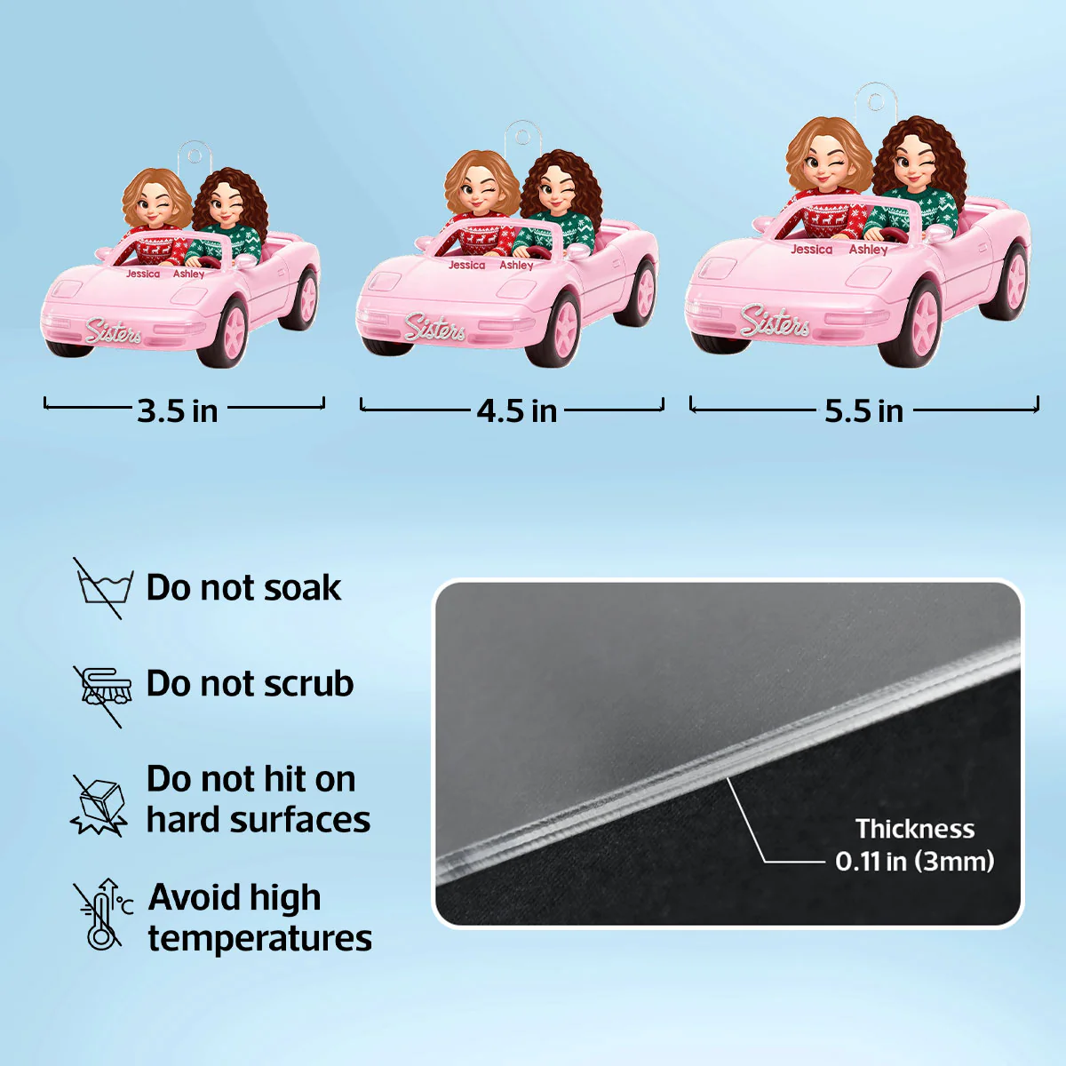 Doll Besties Driving Pink Car - Personalized Acrylic Ornament - Christmas Gift for Besties - Image 8