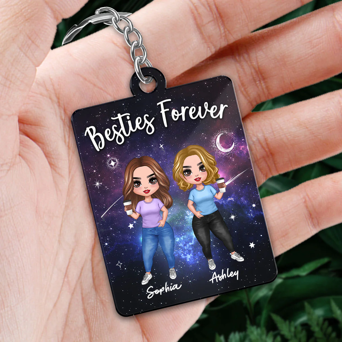 Doll Besties In Galaxy Night Favorite Song Scannable QR Code Personalized Acrylic Keychain - Image 2