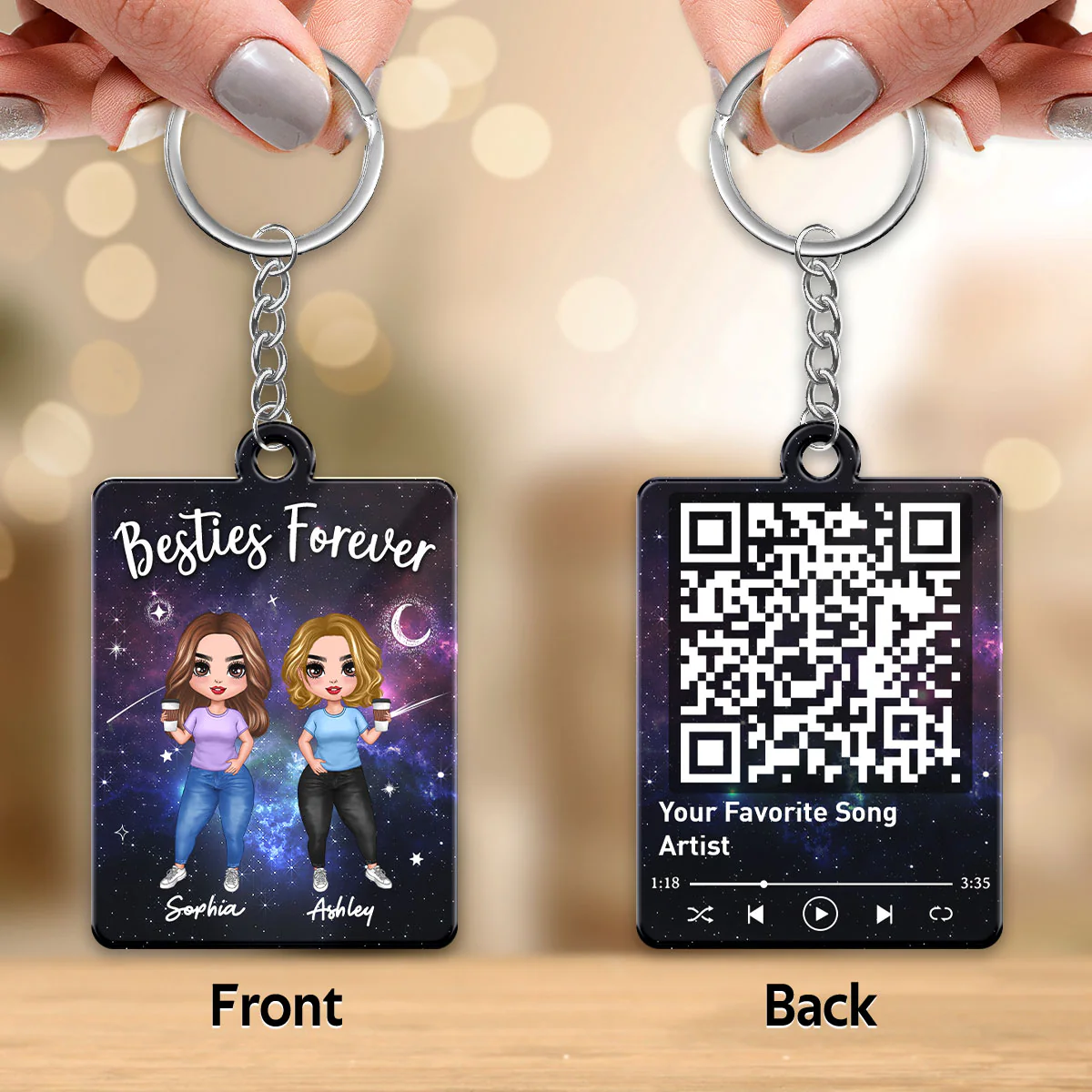 Doll Besties In Galaxy Night Favorite Song Scannable QR Code Personalized Acrylic Keychain - Image 3