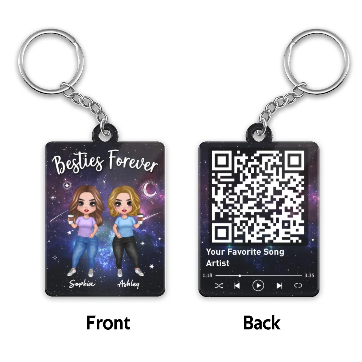 Doll Besties In Galaxy Night Favorite Song Scannable QR Code Personalized Acrylic Keychain - Image 4