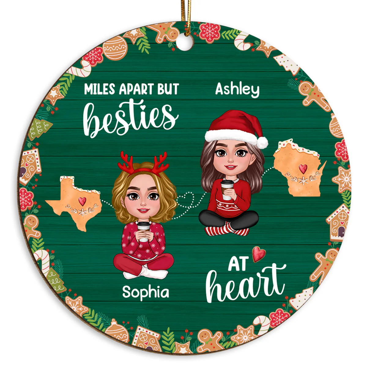 Doll Besties Long Distance Cookies State Map Personalized Wooden Ornament