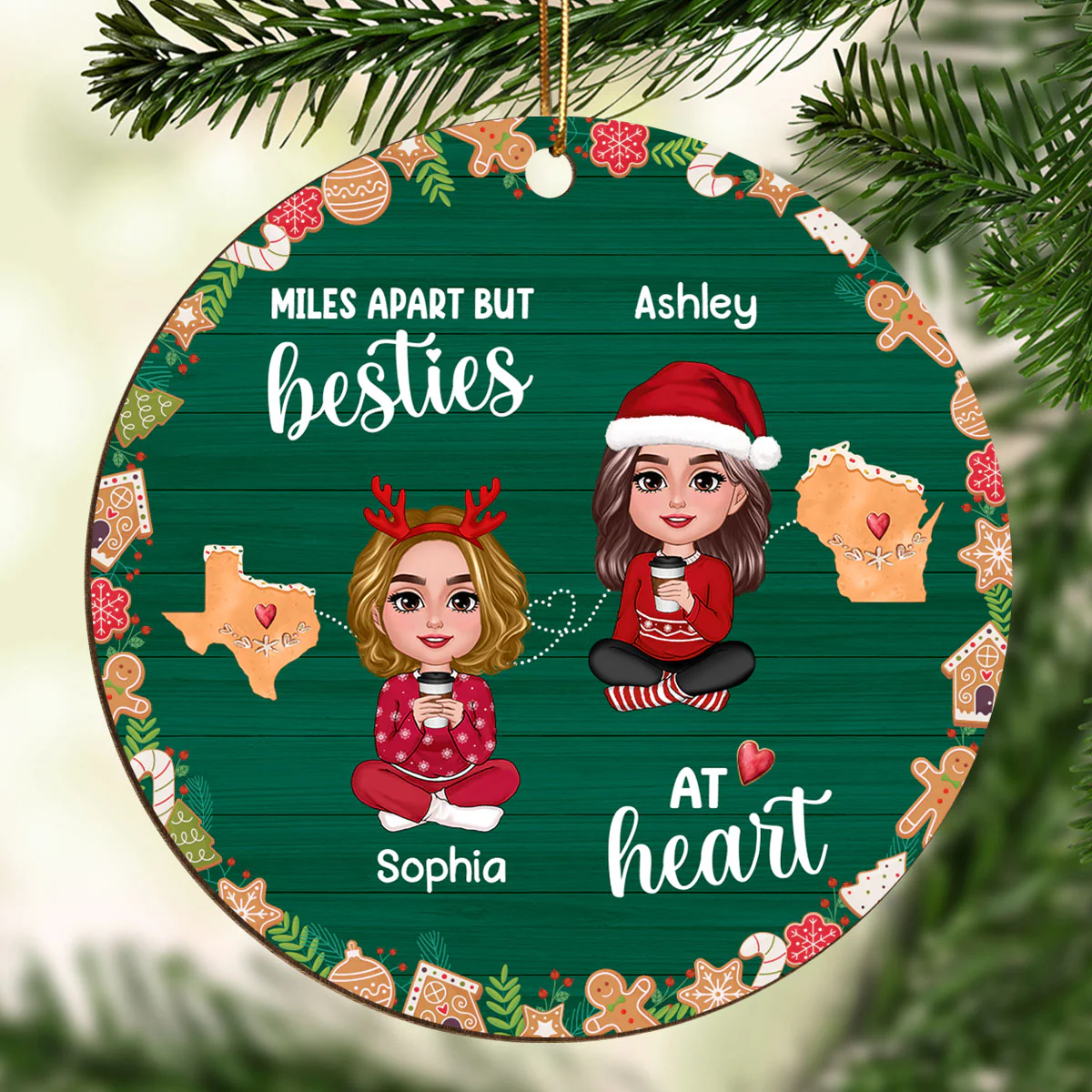 Doll Besties Long Distance Cookies State Map Personalized Wooden Ornament - Image 2