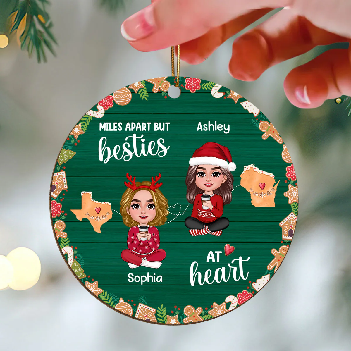Doll Besties Long Distance Cookies State Map Personalized Wooden Ornament - Image 3