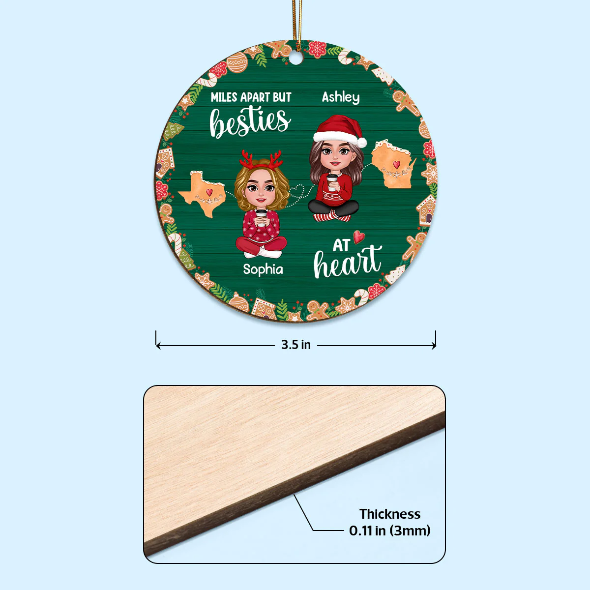 Doll Besties Long Distance Cookies State Map Personalized Wooden Ornament - Image 4