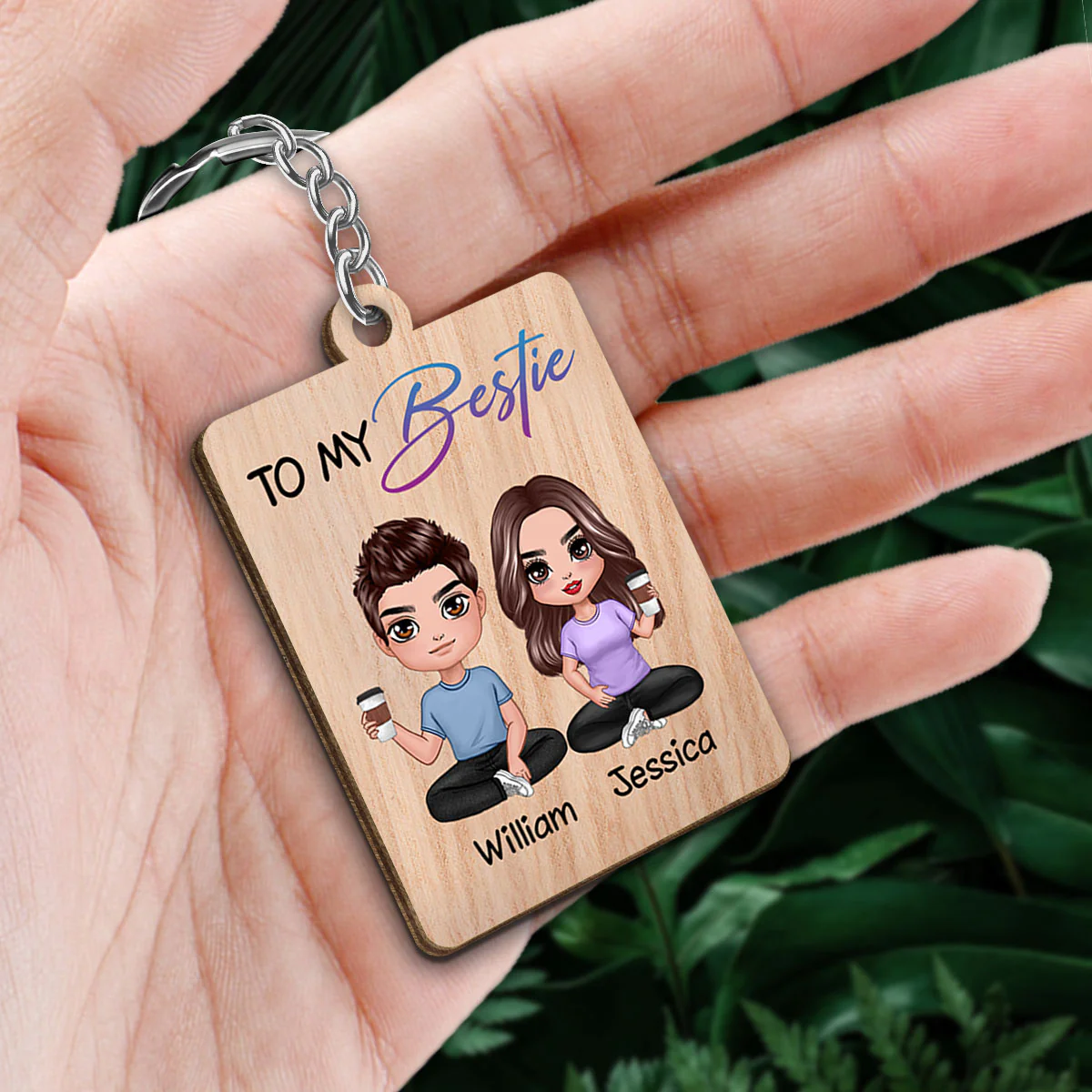 Doll Besties Man Woman Male Female To My Bestie Personalized Wooden Keychain - Image 2