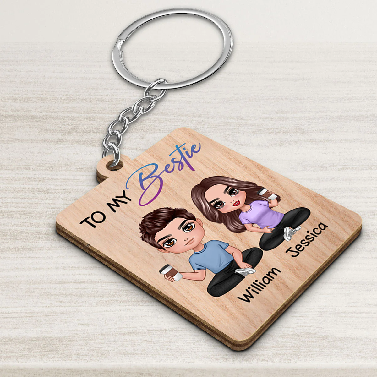 Doll Besties Man Woman Male Female To My Bestie Personalized Wooden Keychain - Image 3