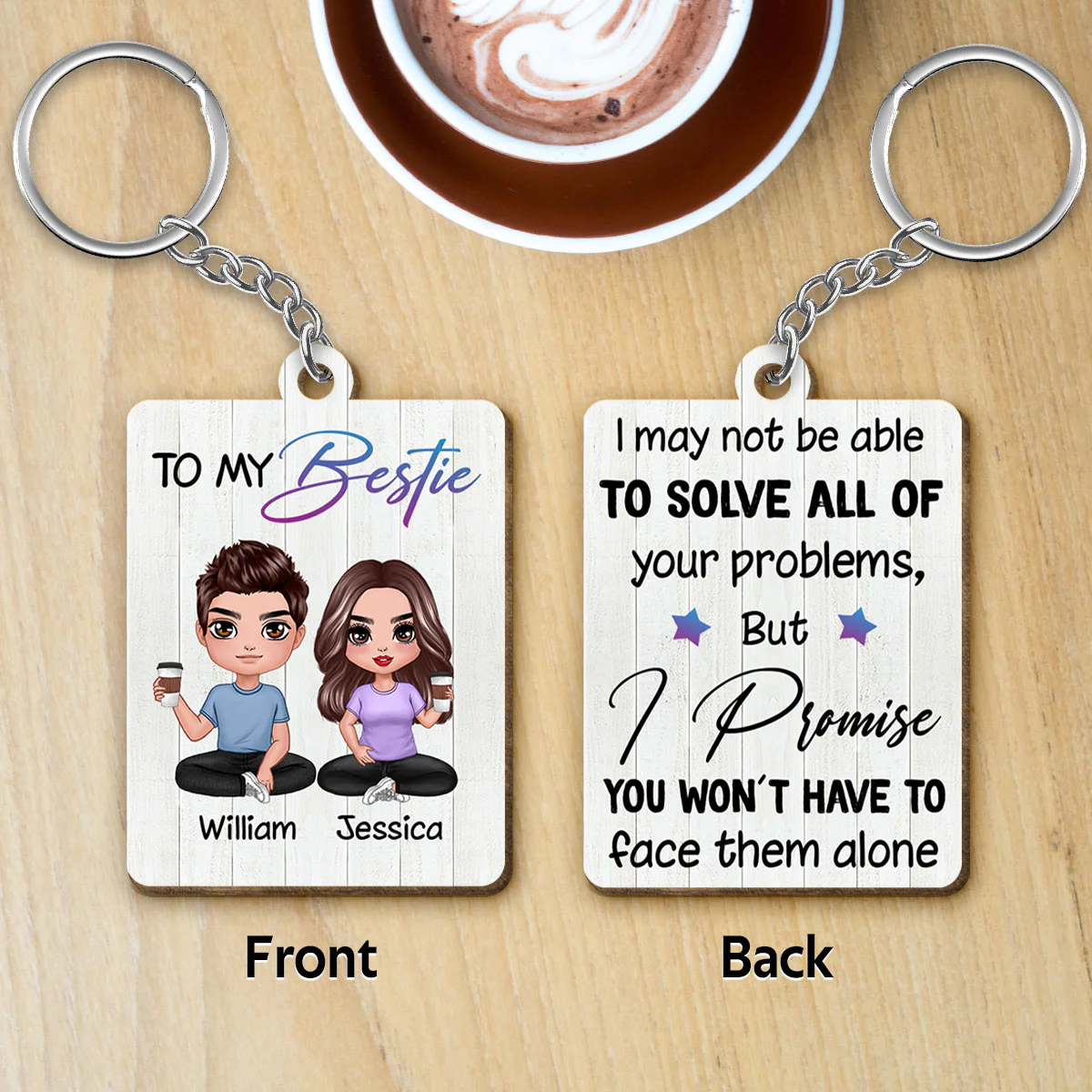 Doll Besties Man Woman Male Female To My Bestie Personalized Wooden Keychain - Image 4