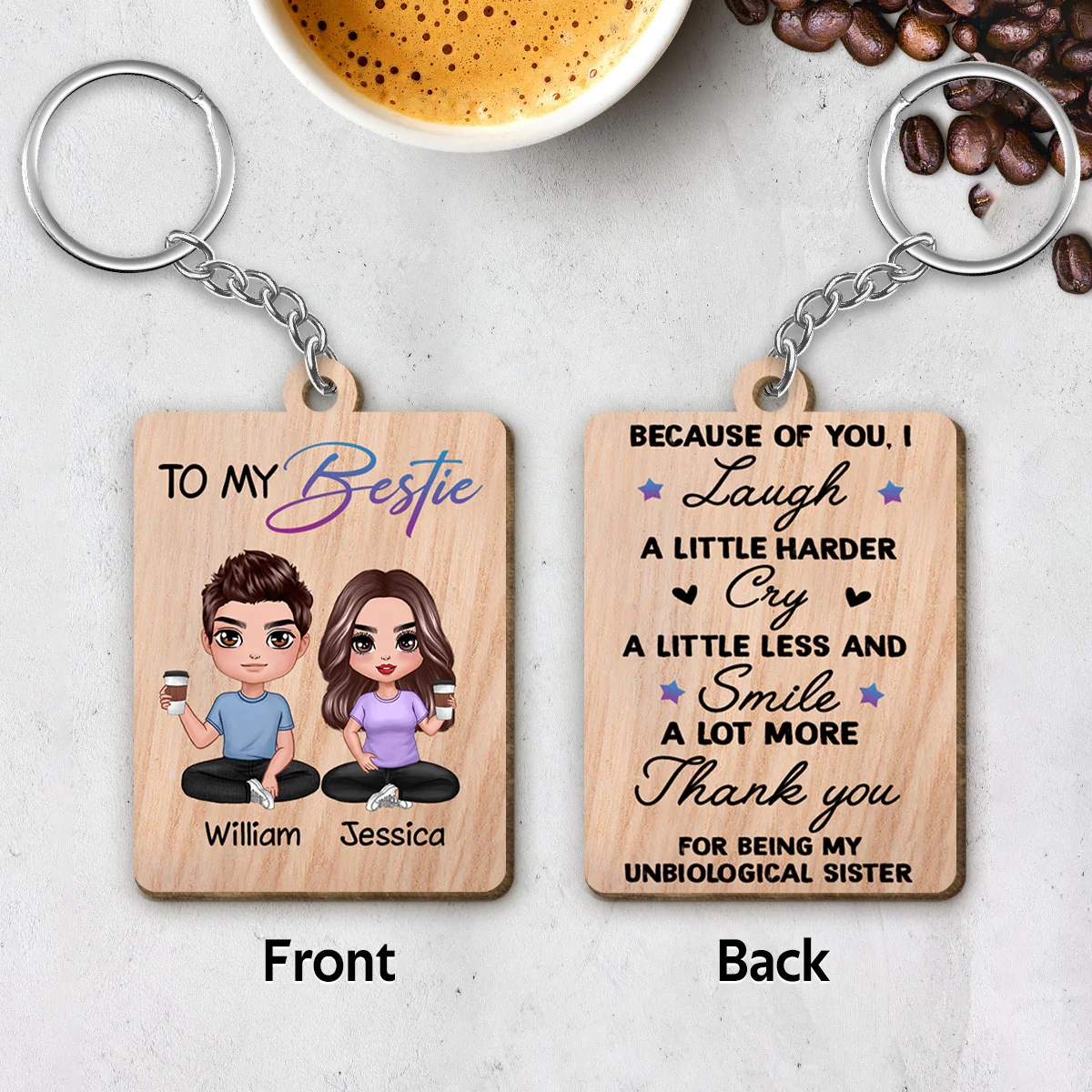 Doll Besties Man Woman Male Female To My Bestie Personalized Wooden Keychain - Image 5
