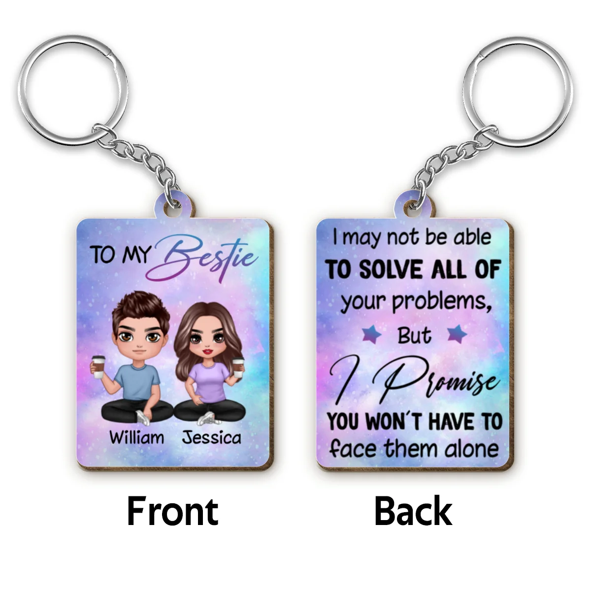 Doll Besties Man Woman Male Female To My Bestie Personalized Wooden Keychain - Image 6
