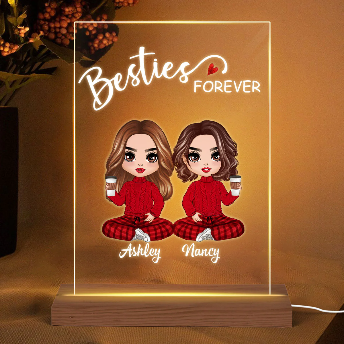Doll Besties Sisters Forever Personalized Rectangle Acrylic Plaque LED Lamp Night Light