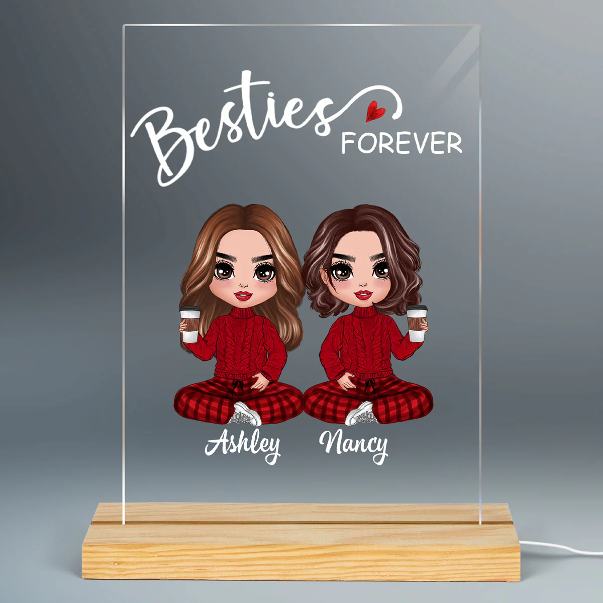 Doll Besties Sisters Forever Personalized Rectangle Acrylic Plaque LED Lamp Night Light - Image 2