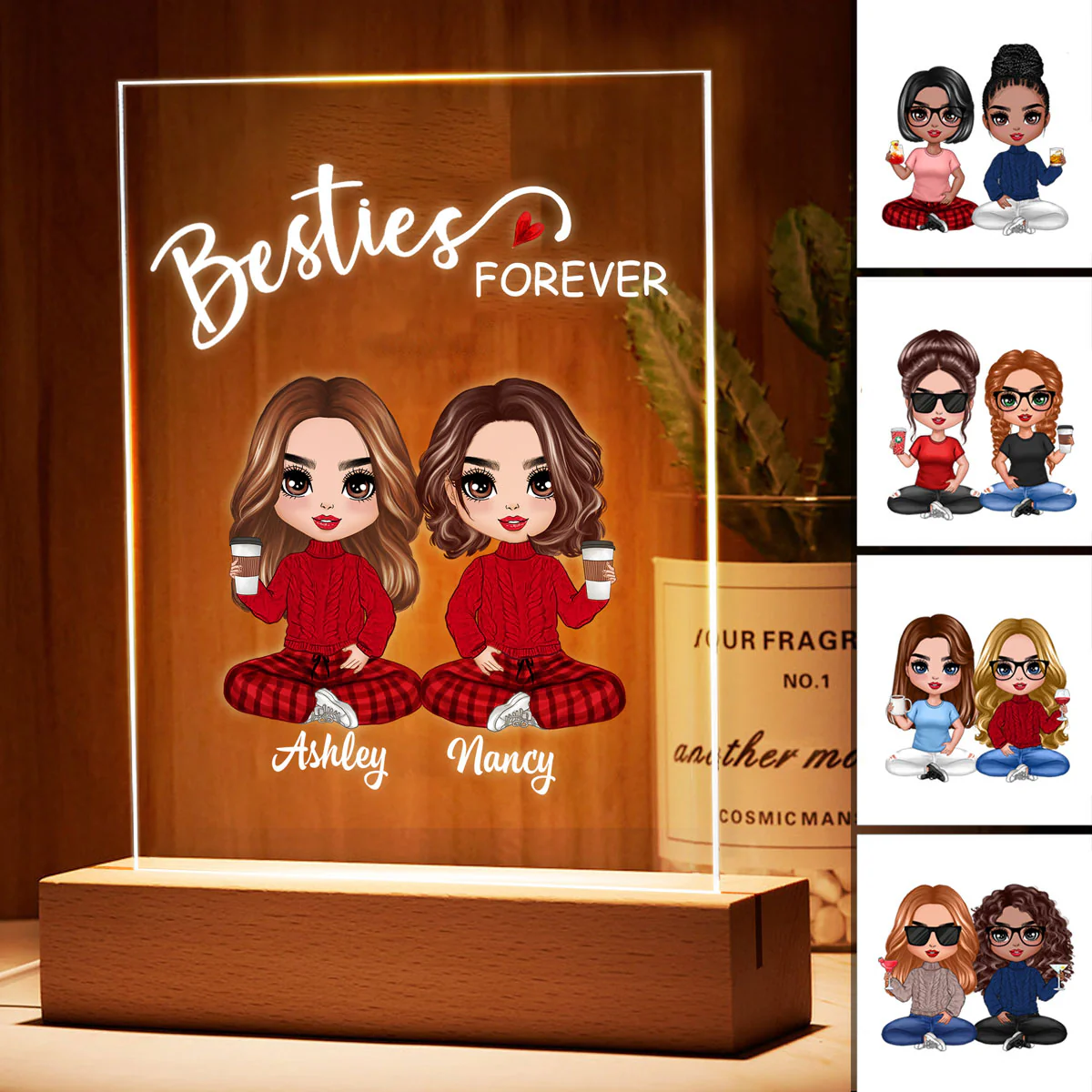 Doll Besties Sisters Forever Personalized Rectangle Acrylic Plaque LED Lamp Night Light - Image 3