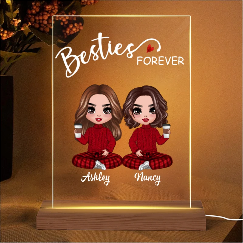 Doll Besties Sisters Forever Personalized Rectangle Acrylic Plaque LED Lamp Night Light - Image 4