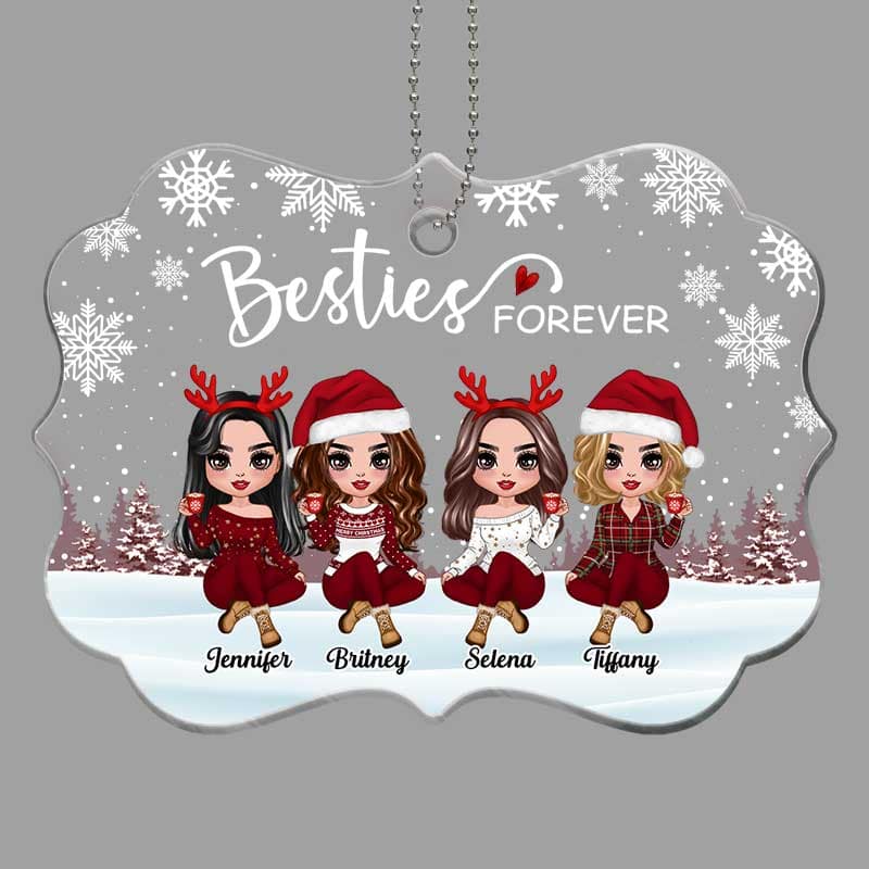 Doll Besties Sisters Forever Snow Background Personalized Acrylic Ornament