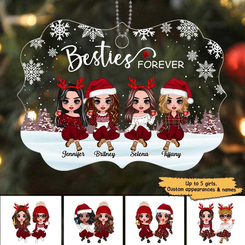 Doll Besties Sisters Forever Snow Background Personalized Acrylic Ornament - Image 3
