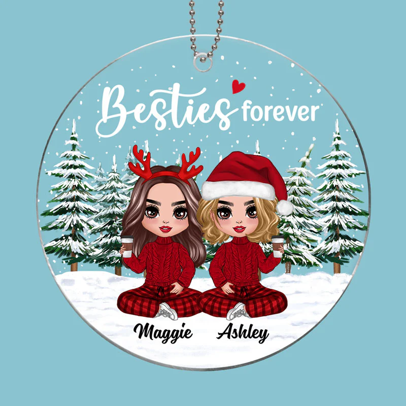 Doll Besties Sisters In Christmas Tree Forest Personalized Acrylic Ornament - Image 2