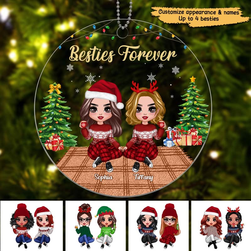 Doll Besties Sisters In House Christmas Personalized Acrylic Ornament - Image 2