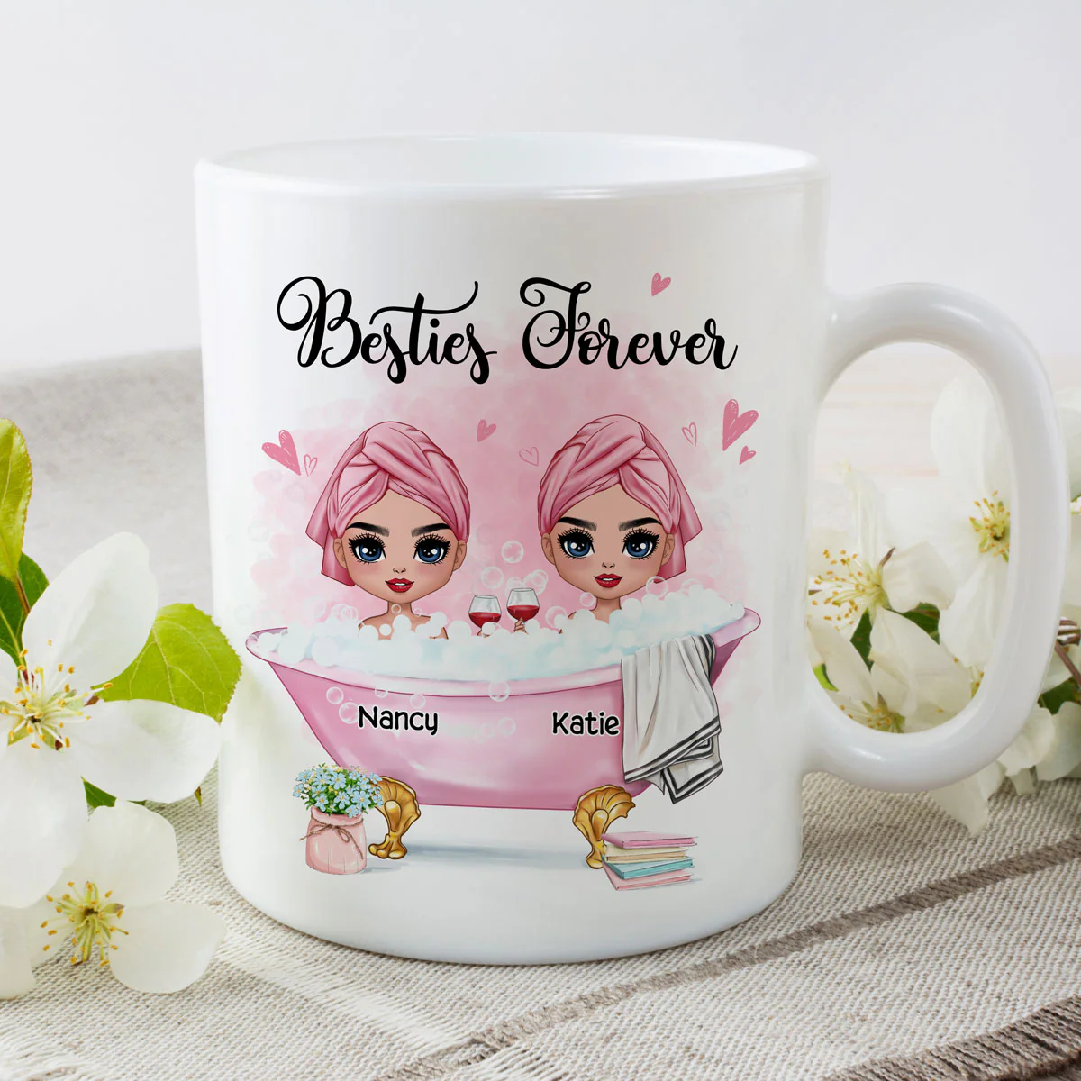 Doll Besties Sisters In The Bathtub Personalized Mug - Image 2