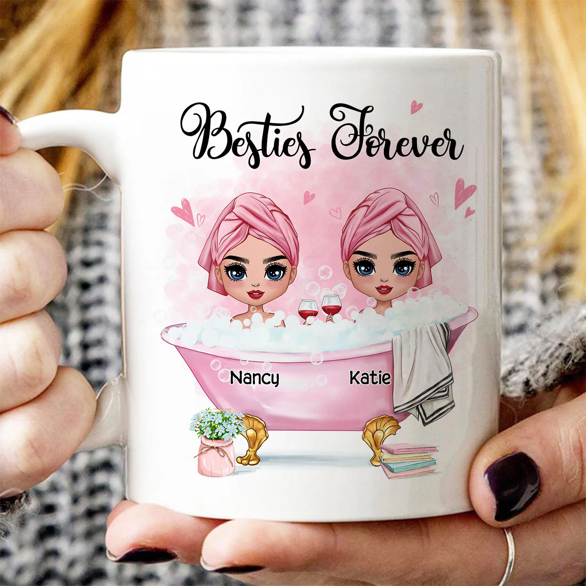 Doll Besties Sisters In The Bathtub Personalized Mug - Image 3