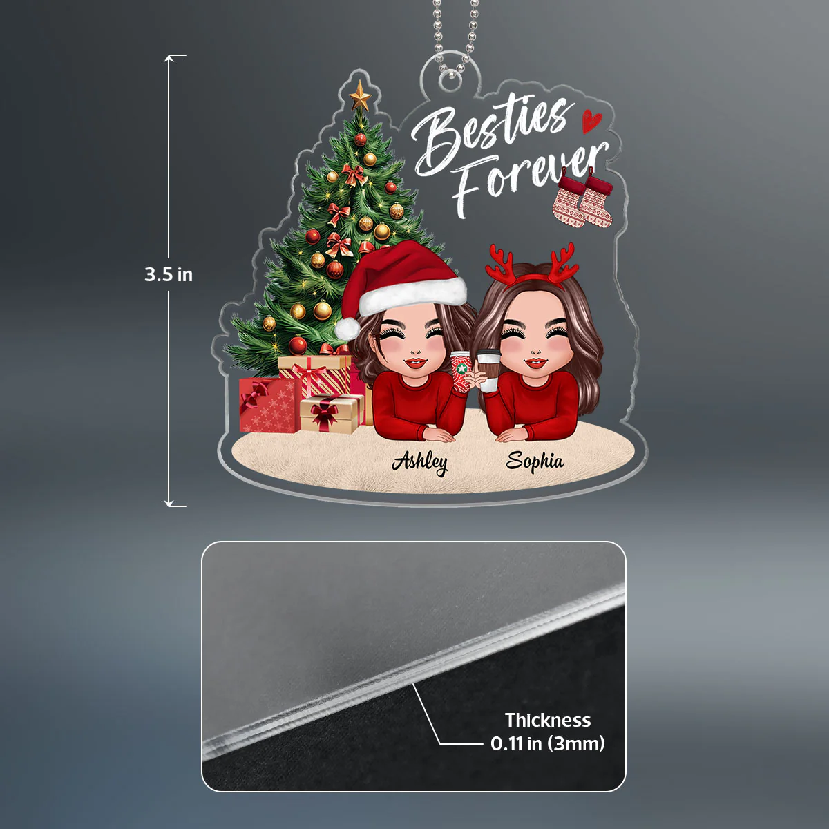 Doll Besties Sisters Laying Down Christmas Tree Personalized Acrylic Ornament - Image 4