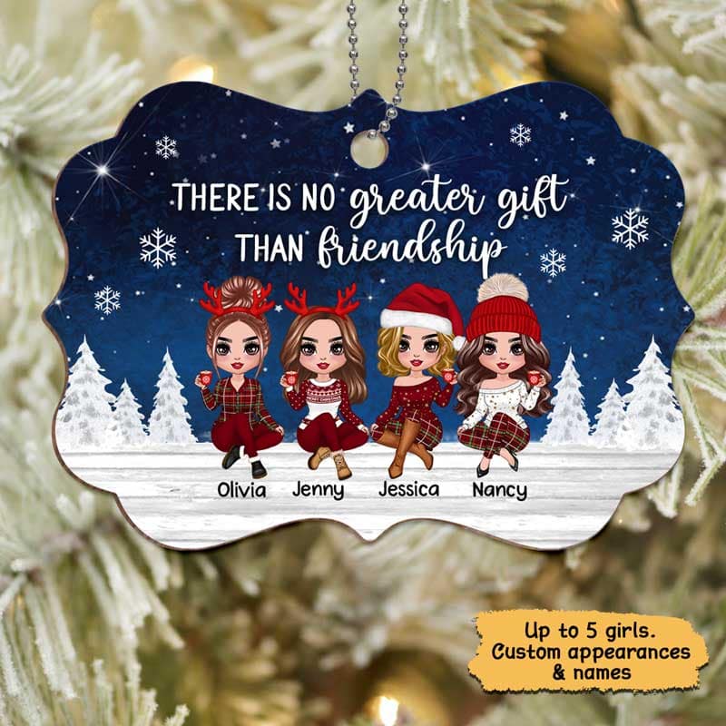 Doll Besties Sisters Sitting At Christmas Night Personalized Wooden Ornament - Image 2