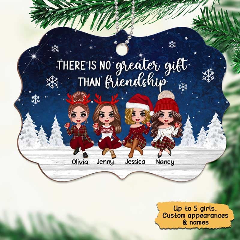 Doll Besties Sisters Sitting At Christmas Night Personalized Wooden Ornament - Image 3