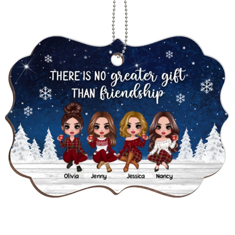 Doll Besties Sisters Sitting At Christmas Night Personalized Wooden Ornament - Image 4