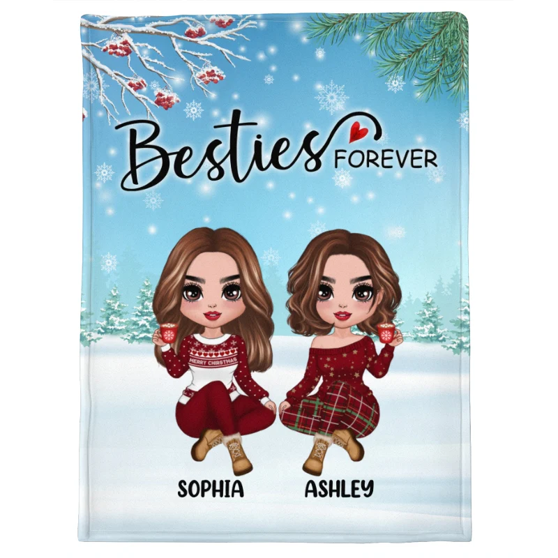 Doll Besties Sisters Sitting Christmas Personalized Fleece Blanket - Image 6