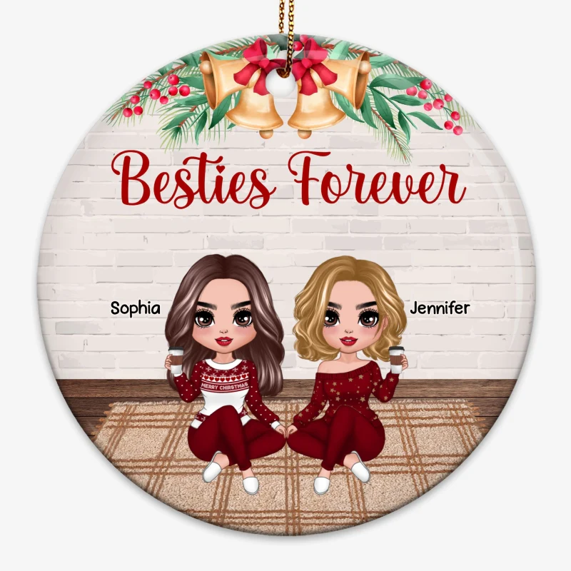 Doll Besties Sisters Sitting In House Personalized Circle Ornament