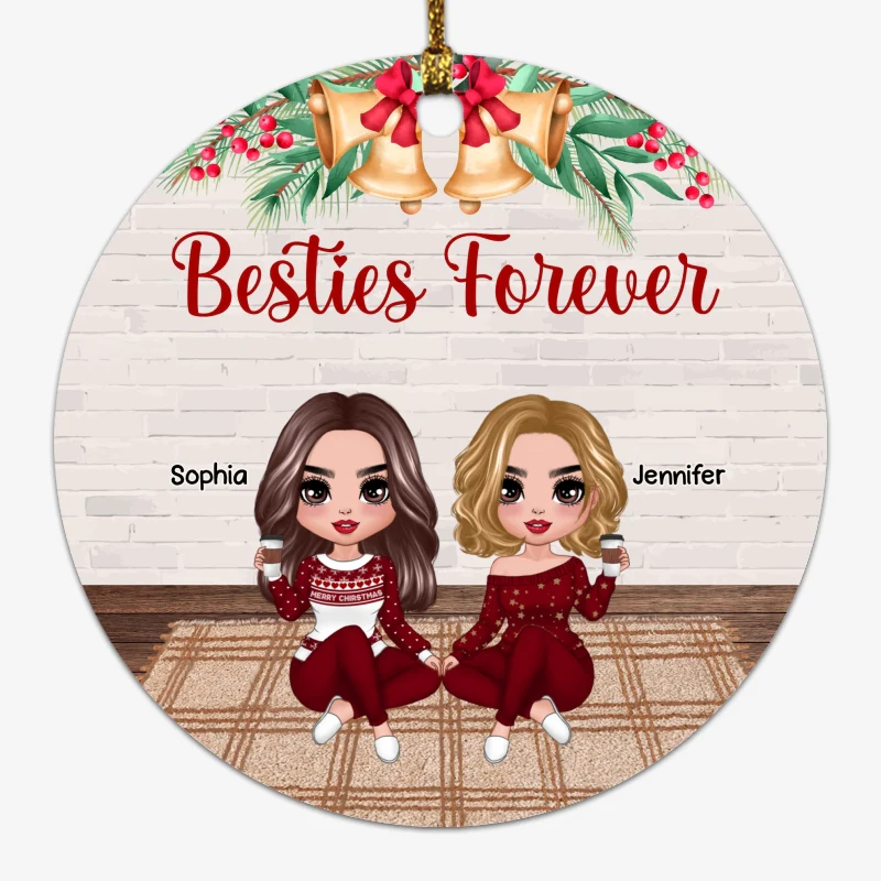 Doll Besties Sisters Sitting In House Personalized Circle Ornament - Image 2