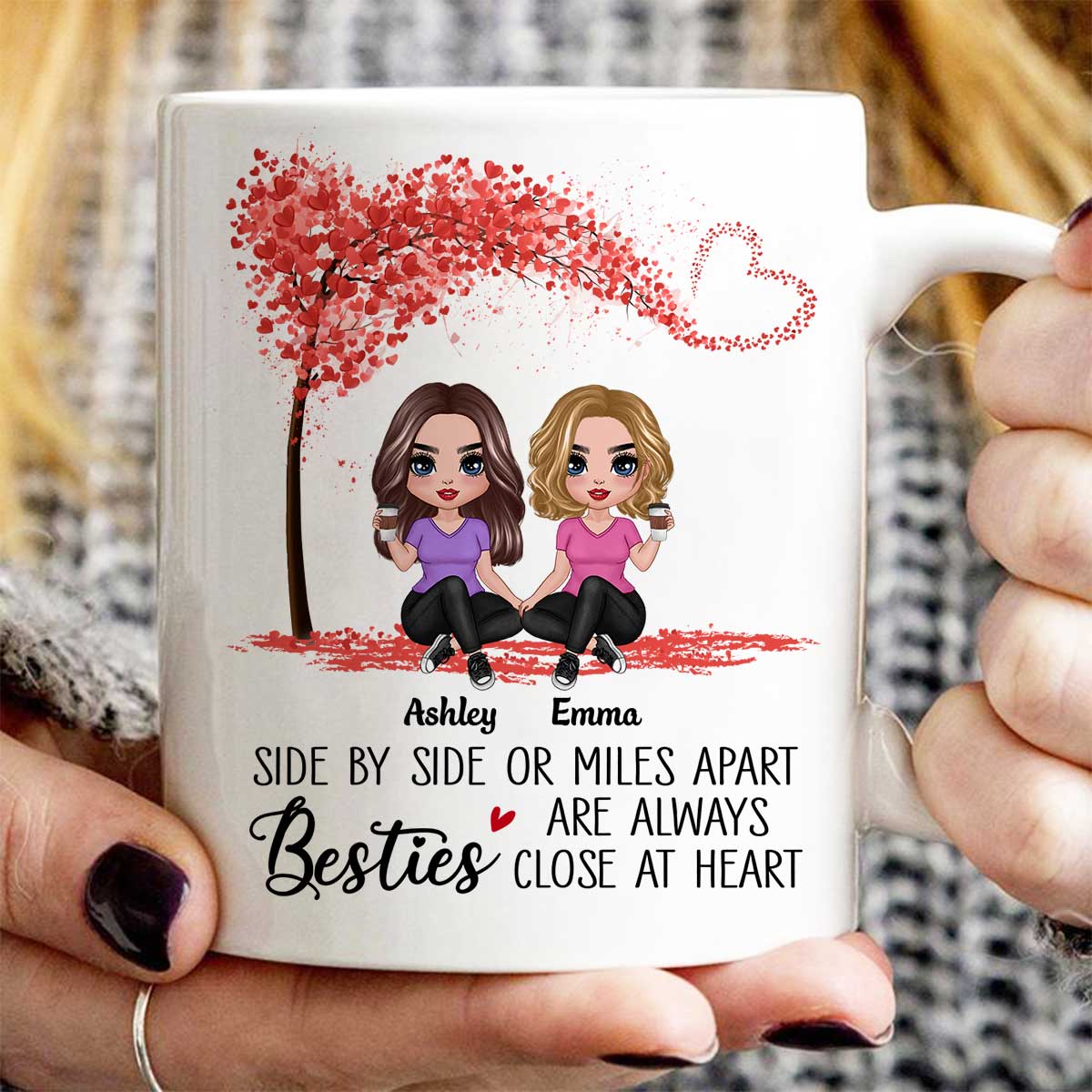 Doll Besties Sisters Sitting Miles Apart Close At Heart Personalized Mug - Image 2