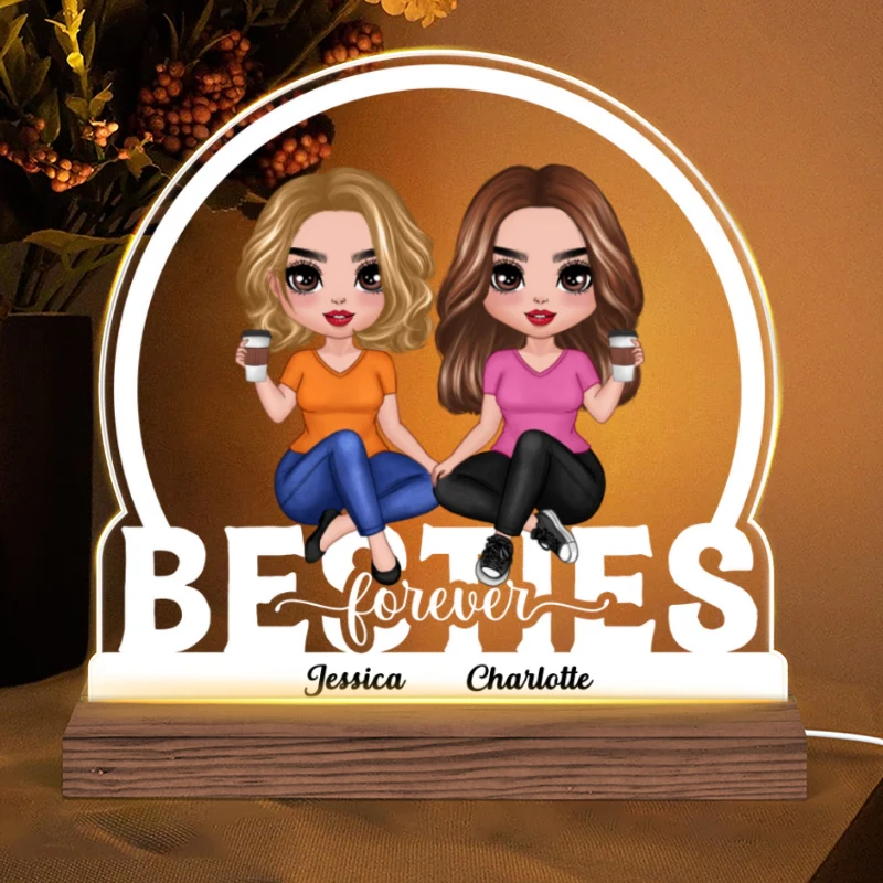 Doll Besties Sisters Sitting On Text Personalized Custom Shape LED Night Light - Image 5