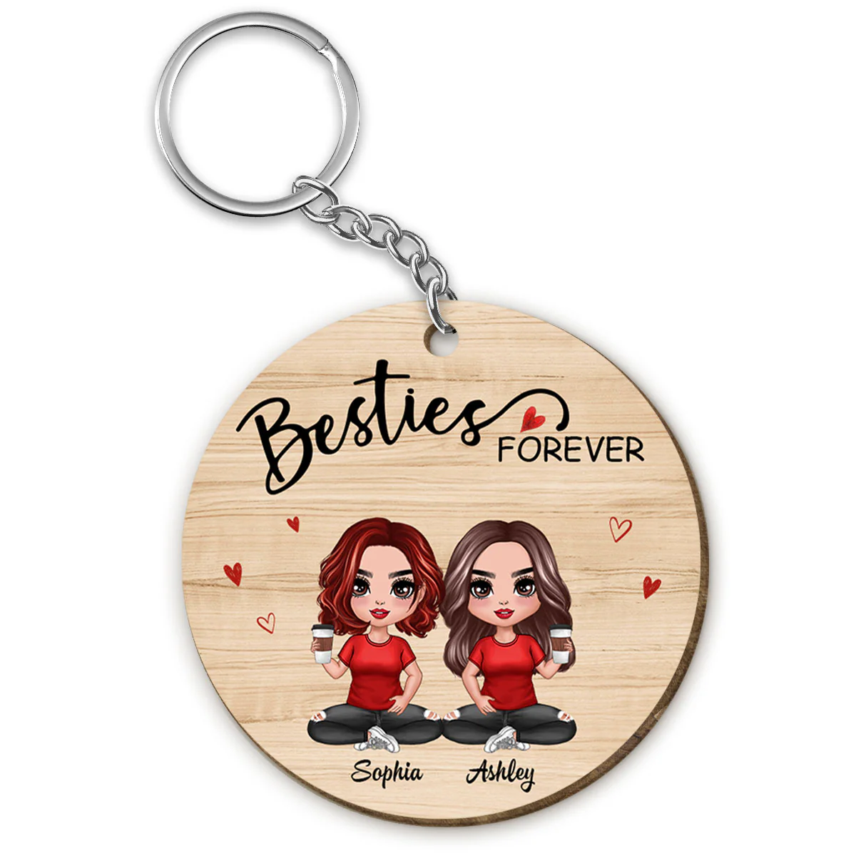 Doll Besties Sisters Sitting Personalized Wooden Keychain