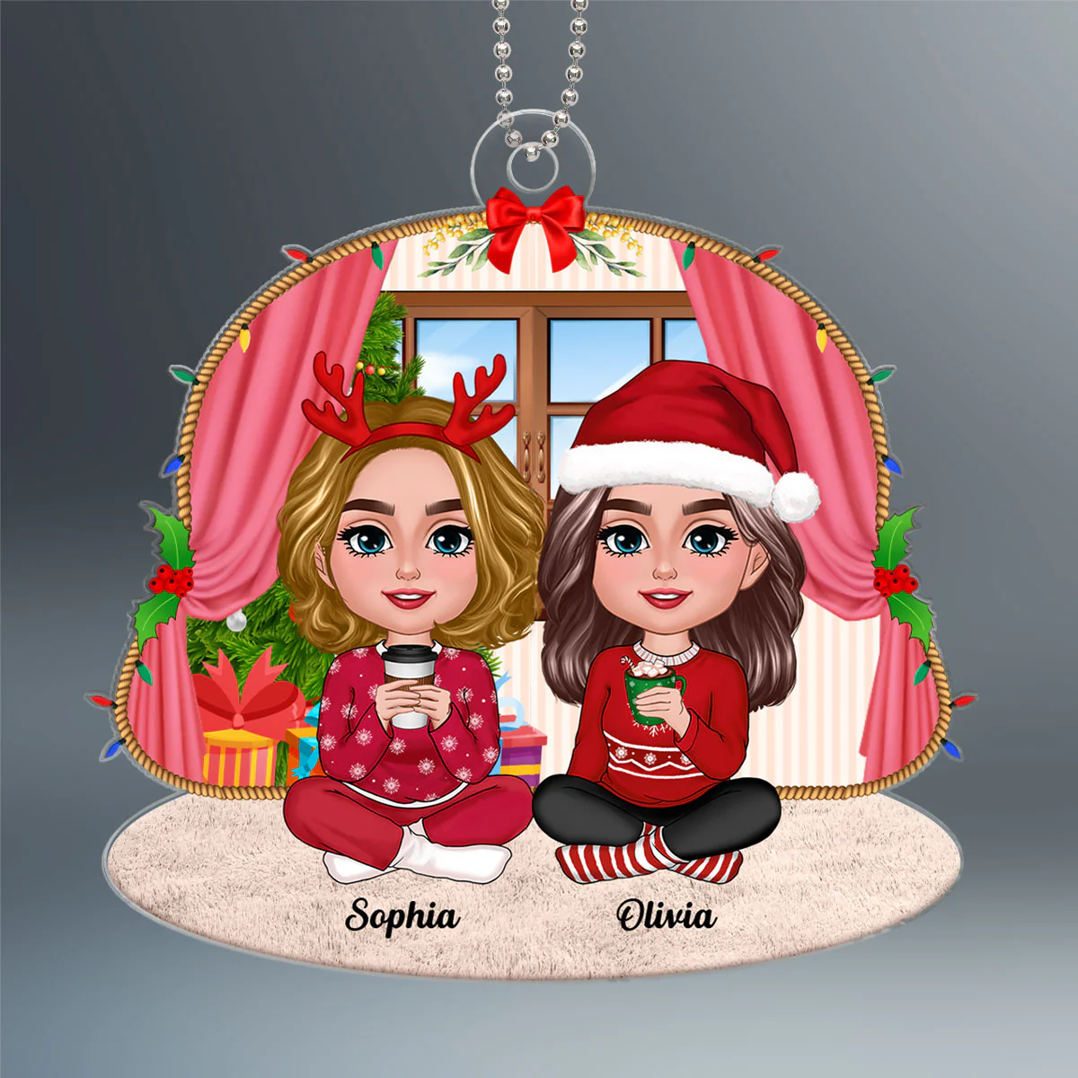 Doll Besties Sisters Sitting Rope Frame Personalized Acrylic Ornament - Image 2