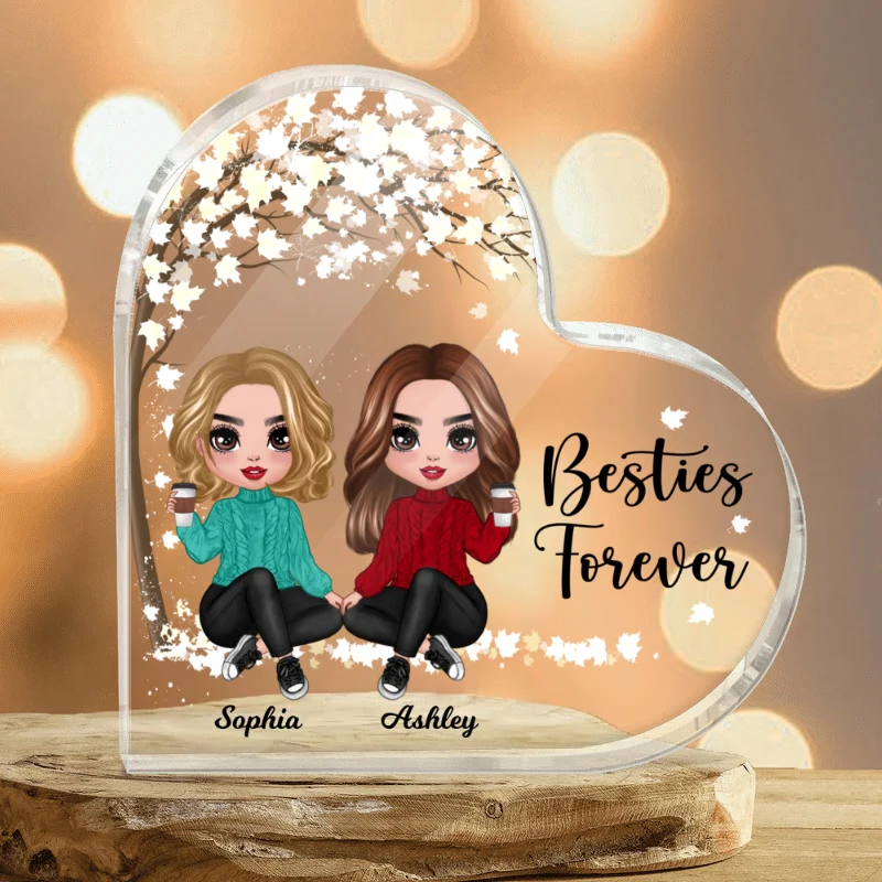 Doll Besties Sisters Sitting Under Tree Personalized Acrylic Heart Plaque - Image 3