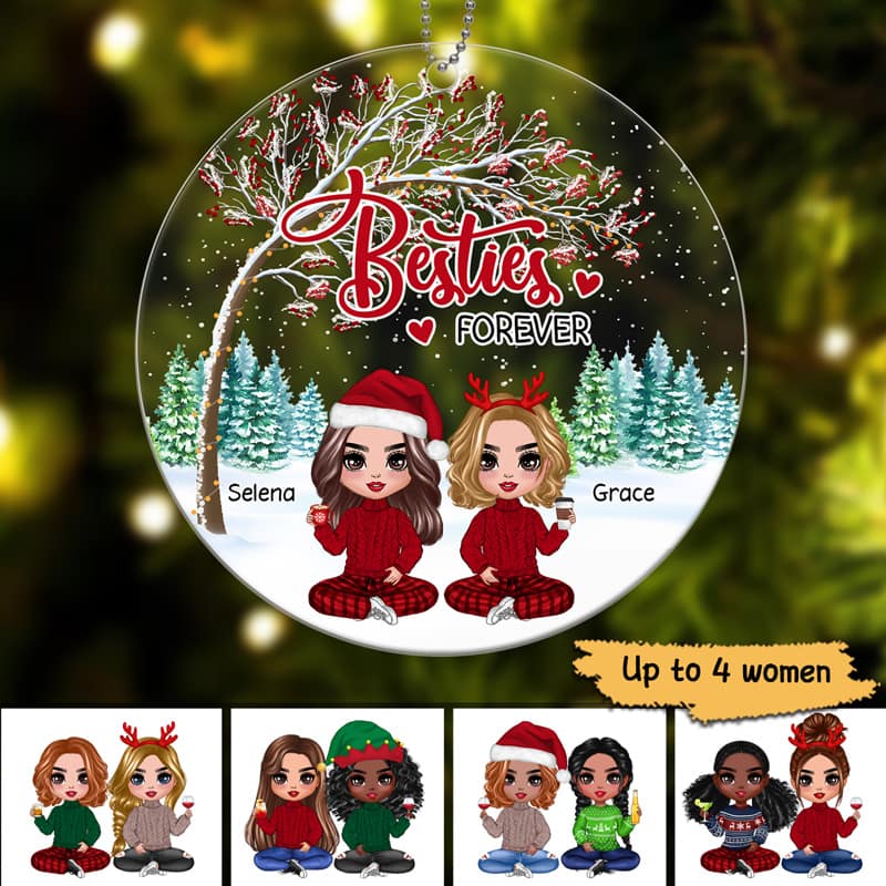 Doll Besties Sisters Under Berry Tree Personalized Acrylic Ornament - Image 2