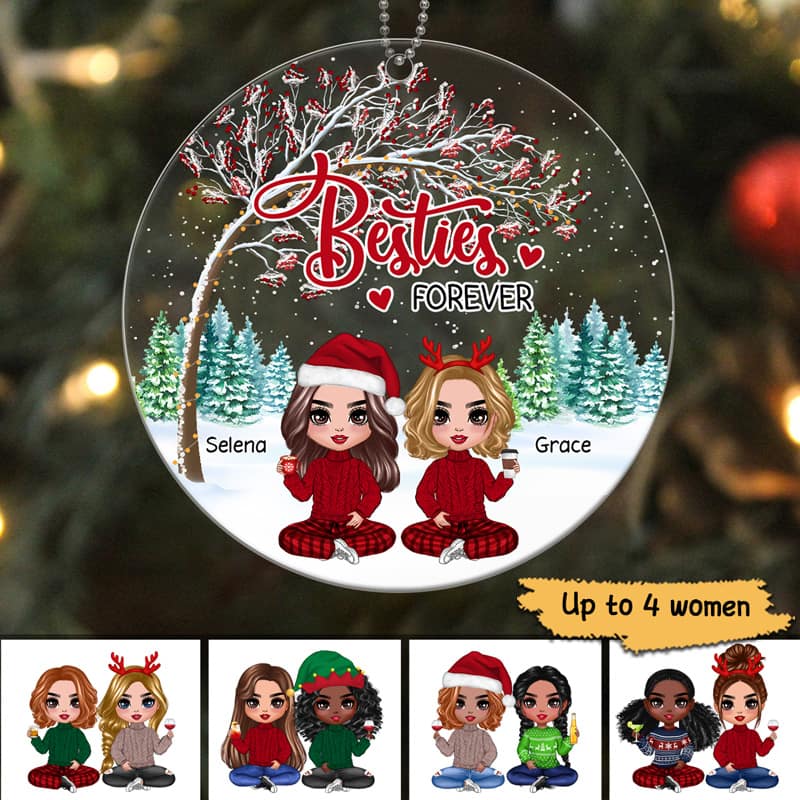 Doll Besties Sisters Under Berry Tree Personalized Acrylic Ornament - Image 3