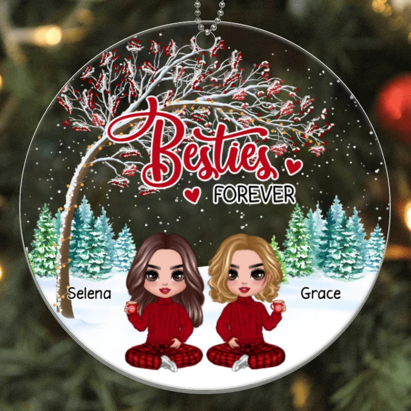 Doll Besties Sisters Under Berry Tree Personalized Acrylic Ornament - Image 4